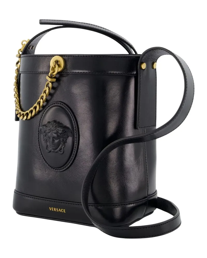 Versace Calfskin Leather Bucket Bag — Black Black