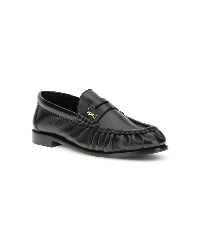 Saint Laurent Women's Black Lamb Ovis Aries Slip-On Loafers Black