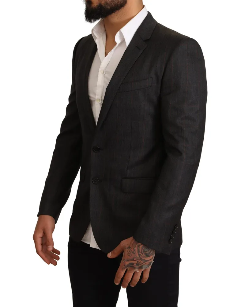 Dolce & Gabbana Men's Gray Check Wool Slim Fit Blazer Jacket Clothing Gray
