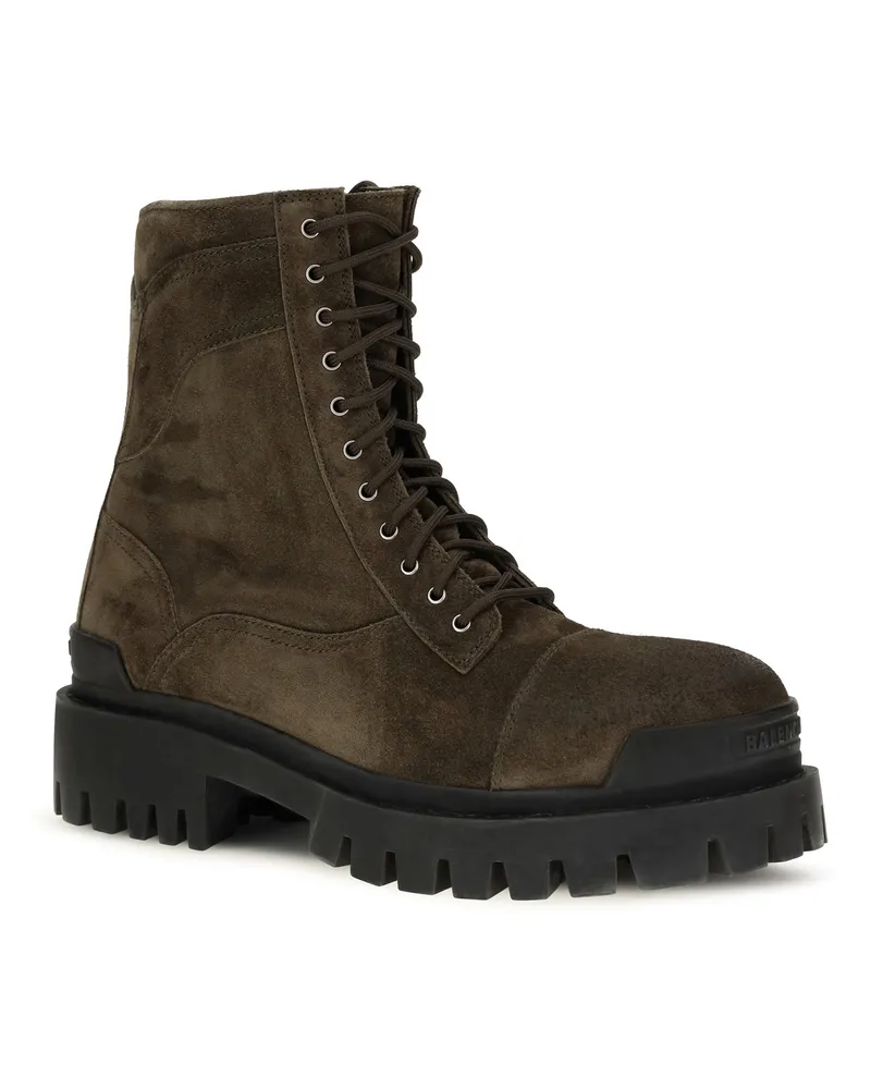 Balenciaga Men's Combat Strike Waxed Suede Calf Leather Boots Olive-Ag Silver Olive/ag Olive