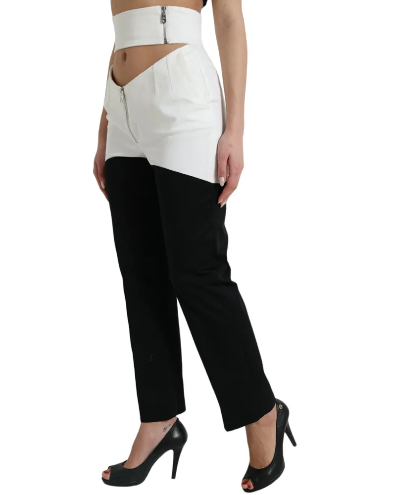 Dolce & Gabbana Women Black White Cotton Cut Out Waist Tapered Pants And Elastane Multicolor