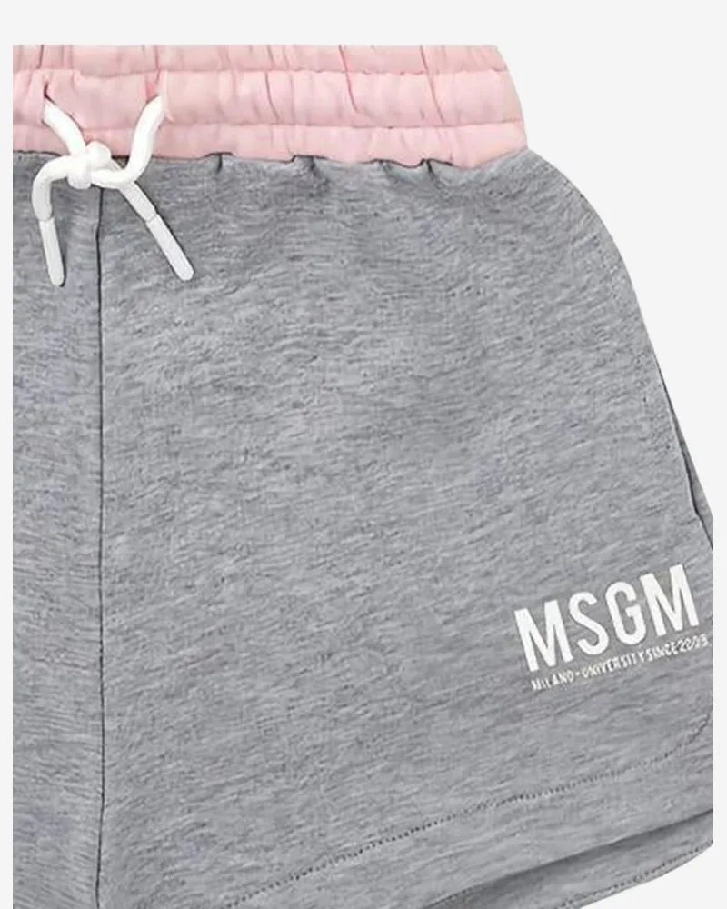 MSGM Girls' Logo Cotton Shorts Grey Gray