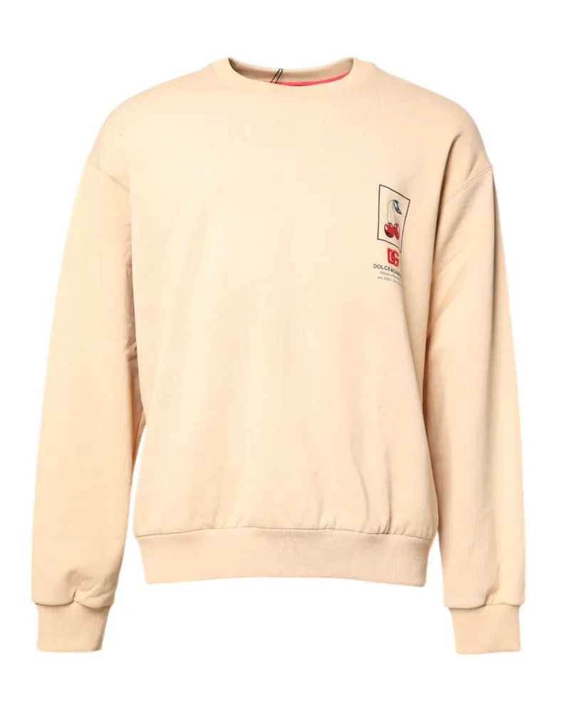 Dolce & Gabbana Men's Cherry Print Crew Neck Sweatshirt Beige Cotton Sweatshirts Beige