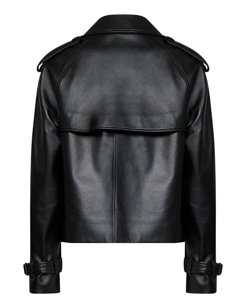 Burberry Women's Cropped Trench Jacket Mayfair Black Leather Lambskin Bomber Black