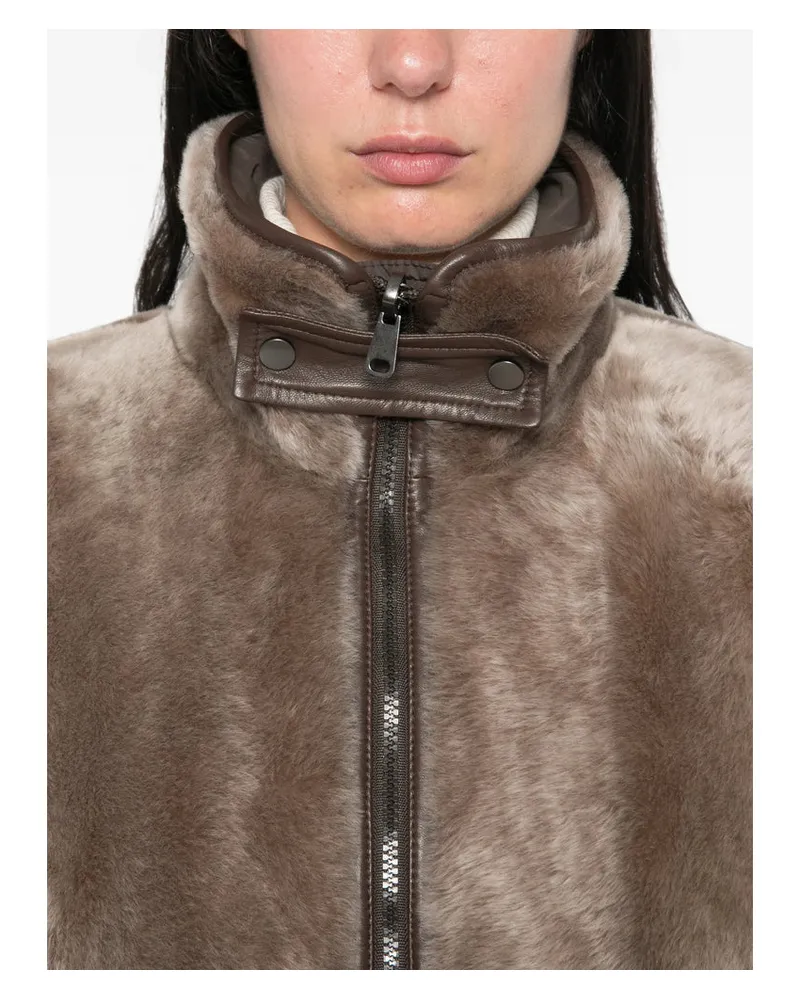 Brunello Cucinelli Reversible Shearling Jacket — Beige 