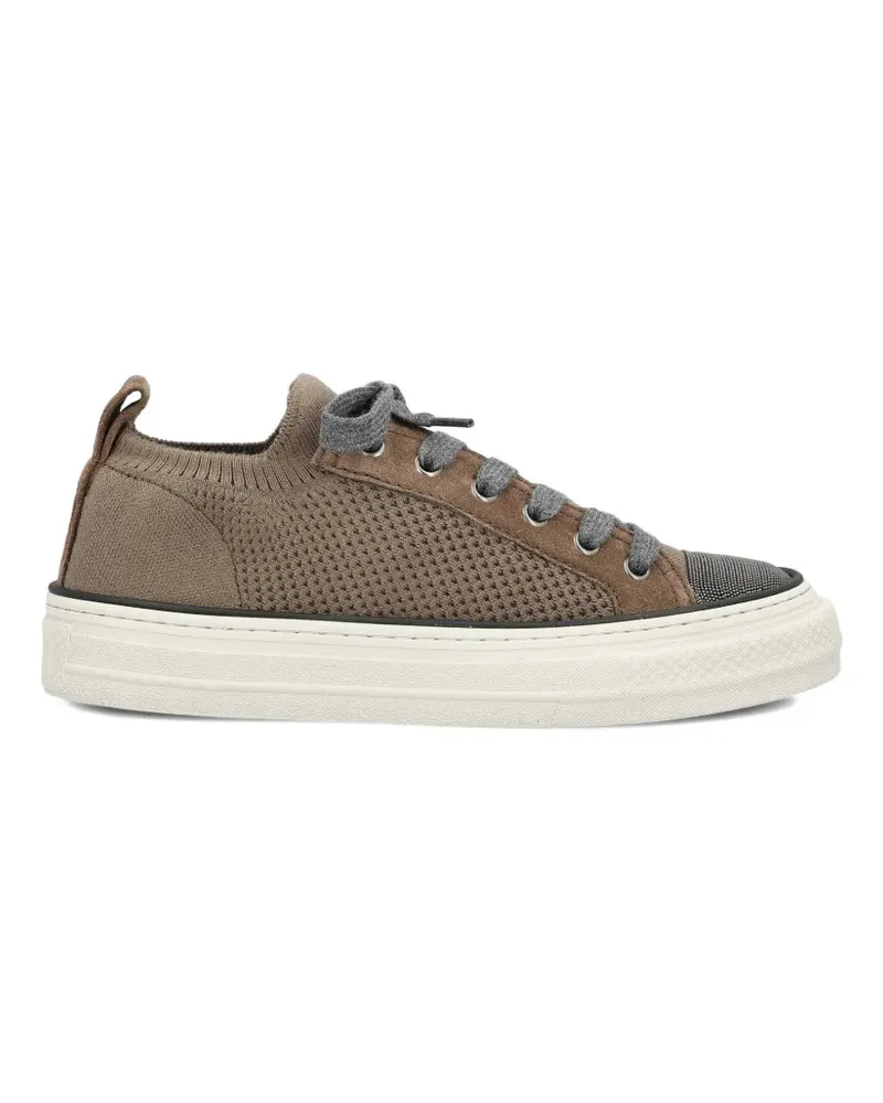 Brunello Cucinelli Women's Knitted Lace-Up Sneakers Ss26 W Brown