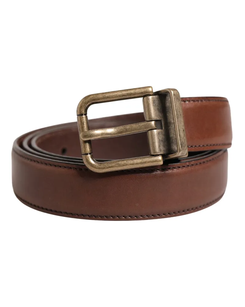 Dolce & Gabbana Men Brown Classic Leather Metal Buckle Belt Calf Brown