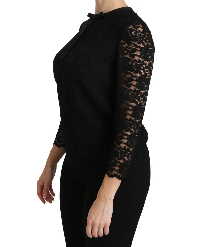 Dolce & Gabbana Women Black Lace Long Sleeve Nylon Blouse Viscose Black