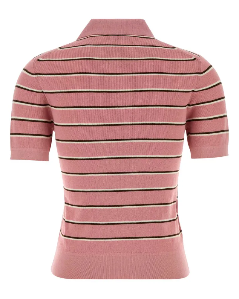 Miu Miu Women's Embroidered Stretch Cotton Blend Polo Shirt Rosa Pink