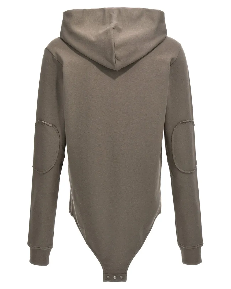 Rick Owens Embroidered Logo Cotton Bodysuit — Taupe Taupe