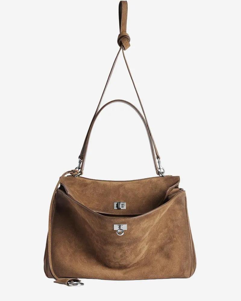 Balenciaga Women's Shoulder Bag Medium Suede Light Brown Domesticated Calf Leather Brown