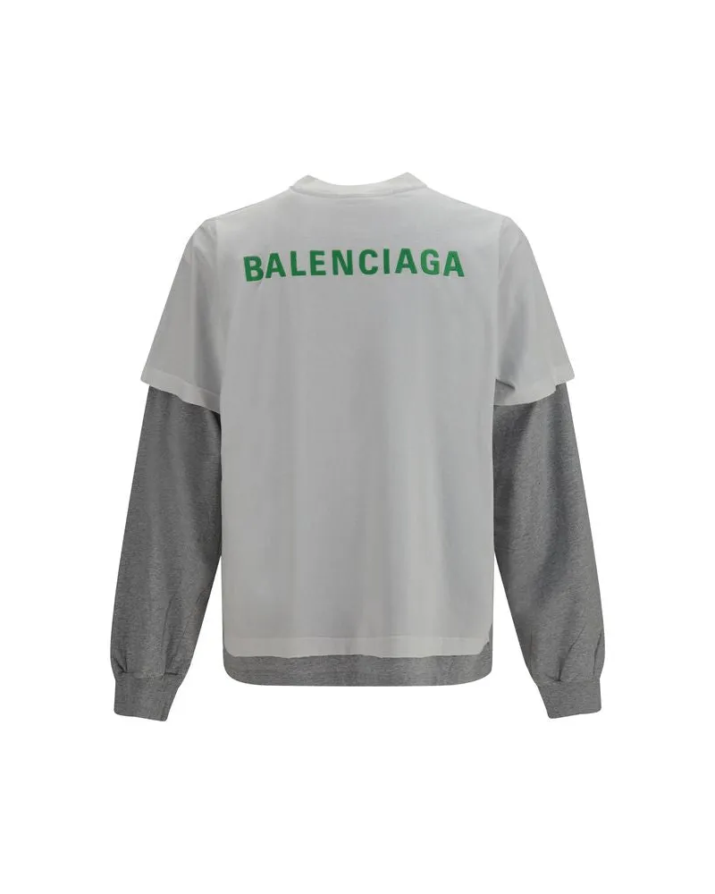 Balenciaga Double-Sleeve Cotton Long-Sleeve T-Shirt — White White