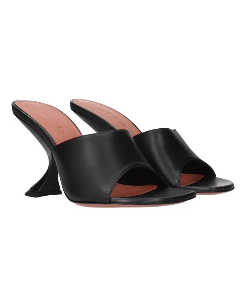 Amina Muaddi Women's Black Leather Stiletto Heel Sandals Black
