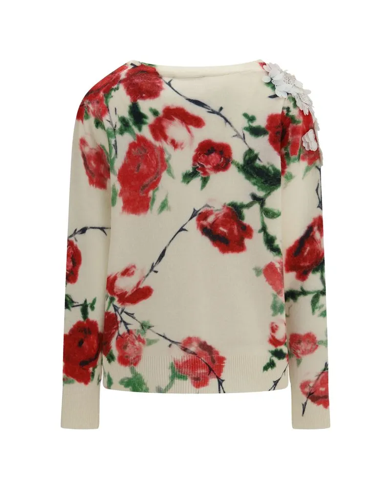 Blumarine Floral-Embroidered Wool-Cashmere Cardigan — Beige Beige