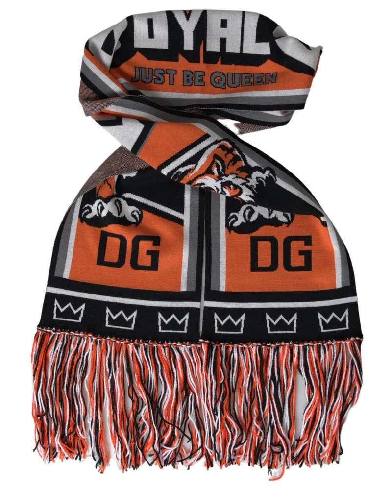 Dolce & Gabbana Women's Multicolor Wool Dg Royals Wrap Fringe Scarf Virgin Multicolor