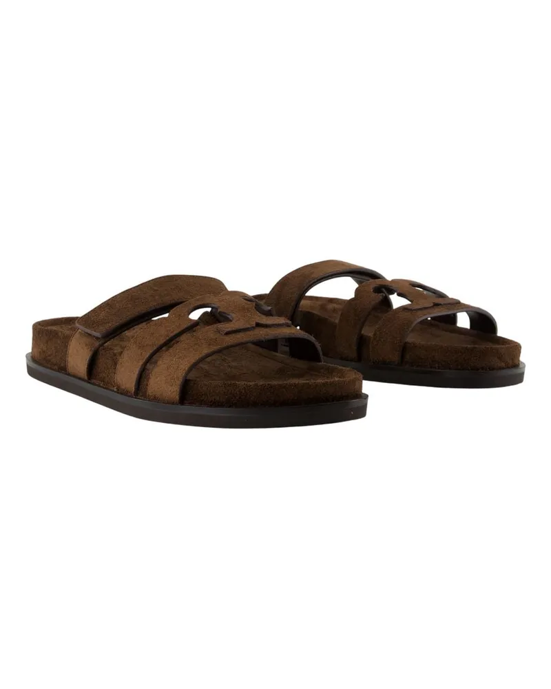 Tory Burch Women's Ines Sport Sandals -  Leather Brown Lambskin Shoes Flat-Shoes Brown