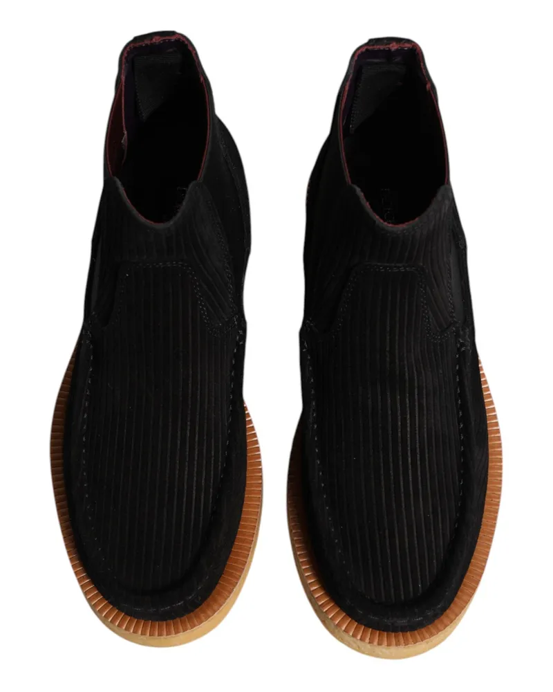 Dolce & Gabbana Men's Black Calf Suede Slip On Ankle Boots Shoes Elastane Polyester Calfskin Black