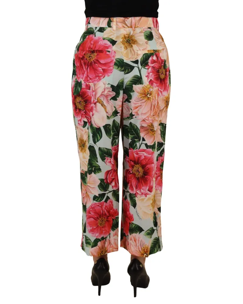Dolce & Gabbana Women Multicolor Flora Printed High Waist Cropped Trouser Pants Silk Multicolor