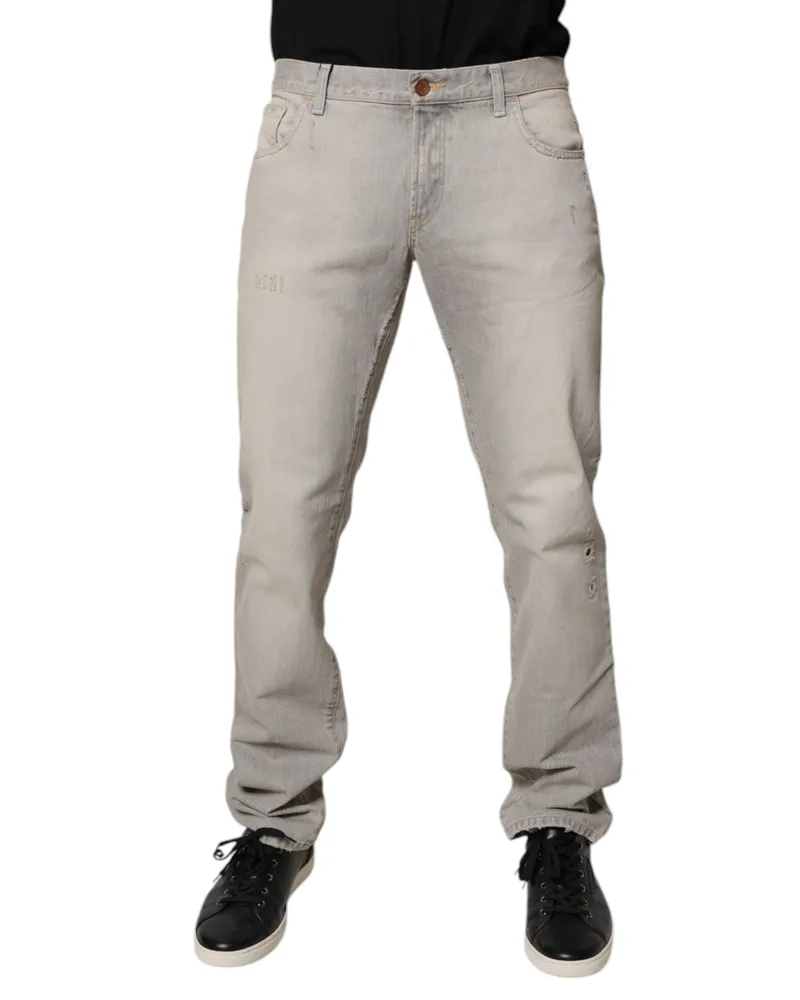 Dolce & Gabbana Men's Light Gray Cotton Skinny Denim Jeans Clothing Gray