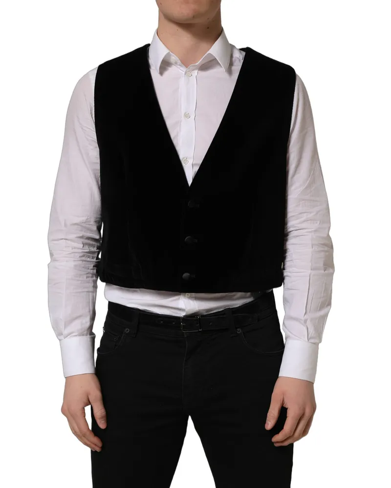 Dolce & Gabbana Men's Black Cotton Singlebreasted Waistcoat Vest Viscose Nylon Elastane Clothing Black