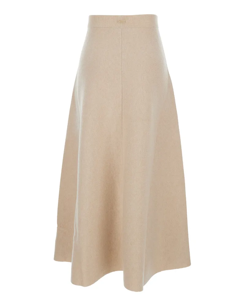 Max Mara Women's Beige Flared Skirt With Logo Patch Wool Beige
