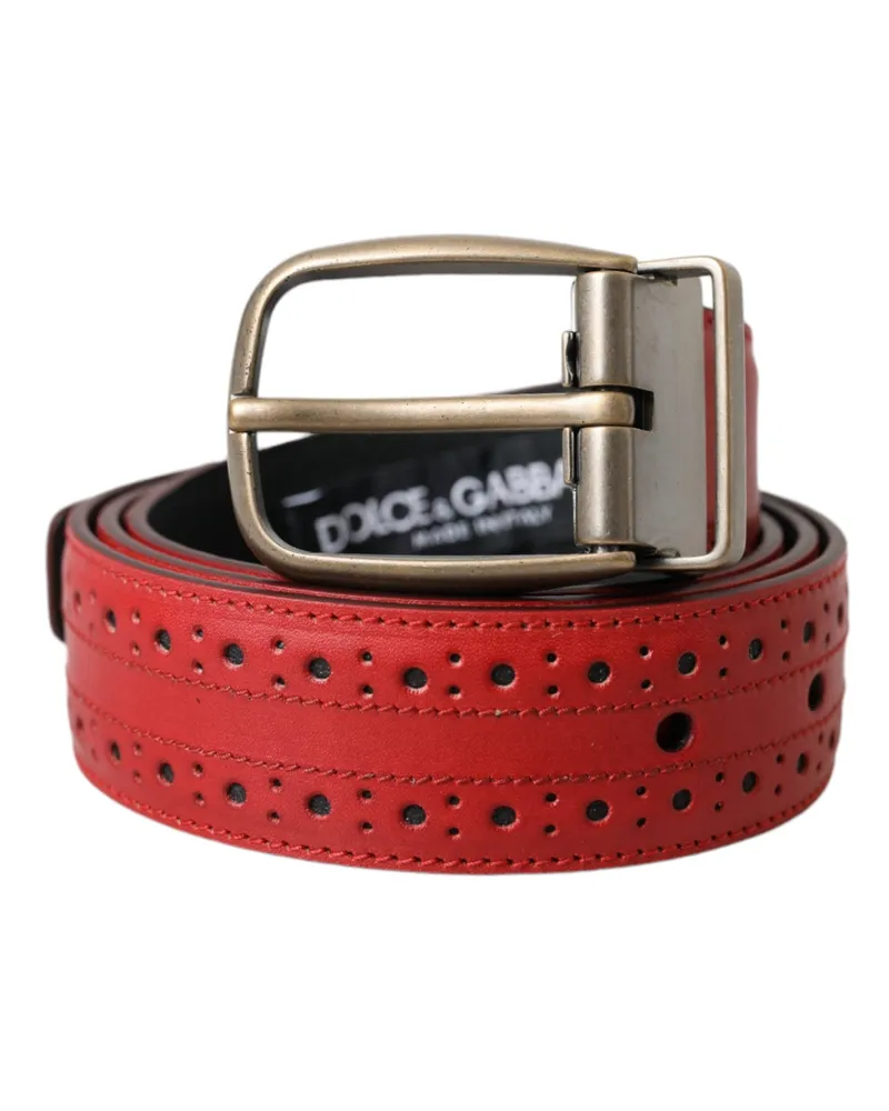 Dolce & Gabbana Red Perforated Leather Metal Buckle Belt Men Red