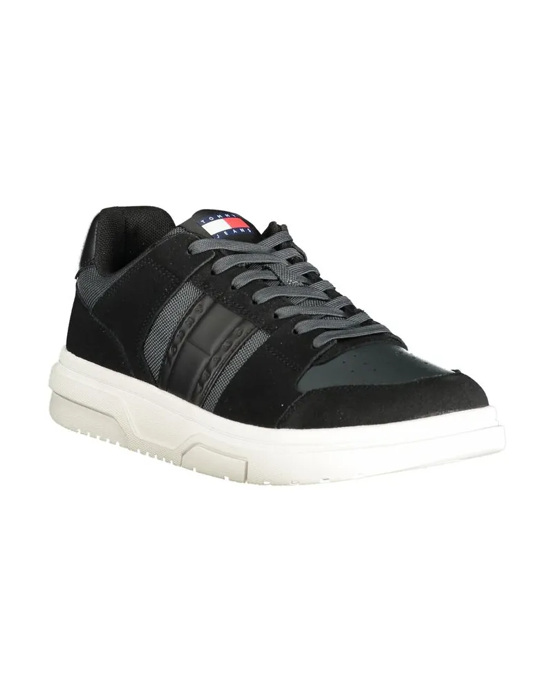Tommy Hilfiger Leather-Polyester Colorblock Sneaker — Black Black