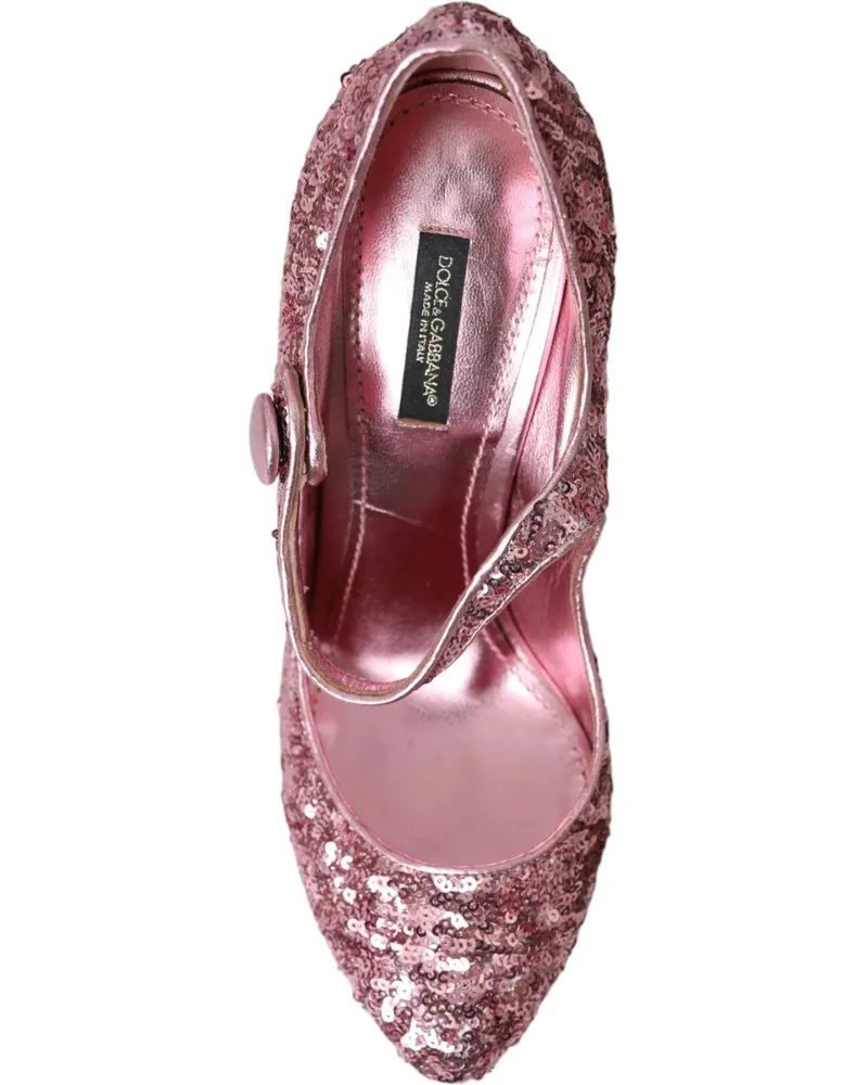 Dolce & Gabbana Women's Pink Sequin Mary Jane Pumps High Heels Shoes Polyester Pink