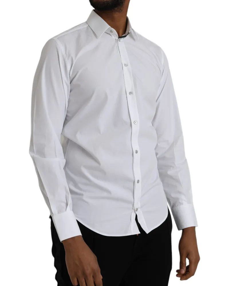Dolce & Gabbana Men's White Cotton Long Sleeve Dress Martini Shirt White