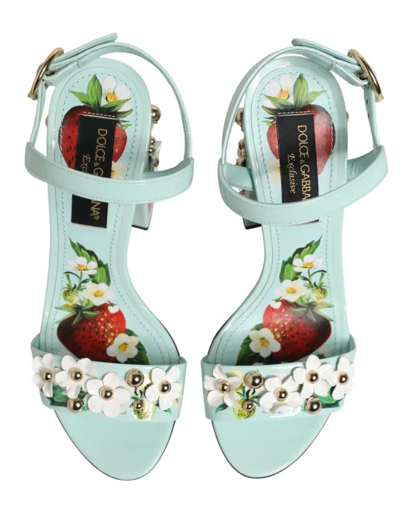 Dolce & Gabbana Women's Mint Green Floral Studs Heels Sandals Shoes 100lf Green
