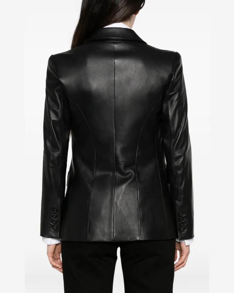 Emporio Armani Leather Double-Breasted Blazer — Black Black