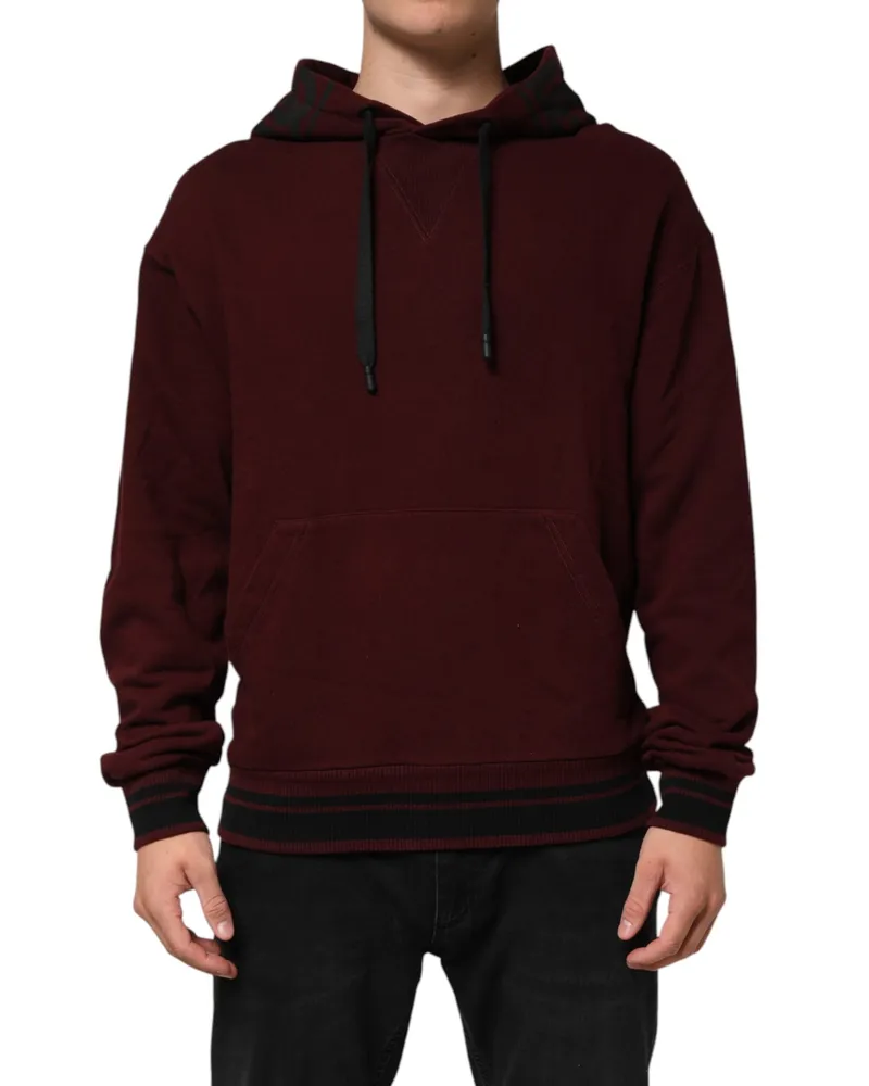 Dolce & Gabbana Burgundy Cotton Plaid Lined Men Hoodie Sweater Clothing Burgundy