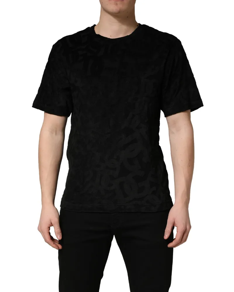 Dolce & Gabbana Men's Black Dg Mania Logo Print Casual T-Shirt Viscose Cotton Black