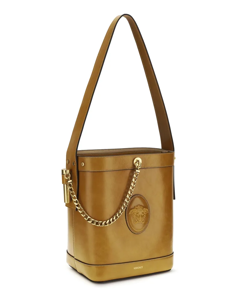 Versace Women's Small Leather Pivot Bucket Bag Natural-Gold 82 Calf Bos Taurus Natural/gold '82 Gold