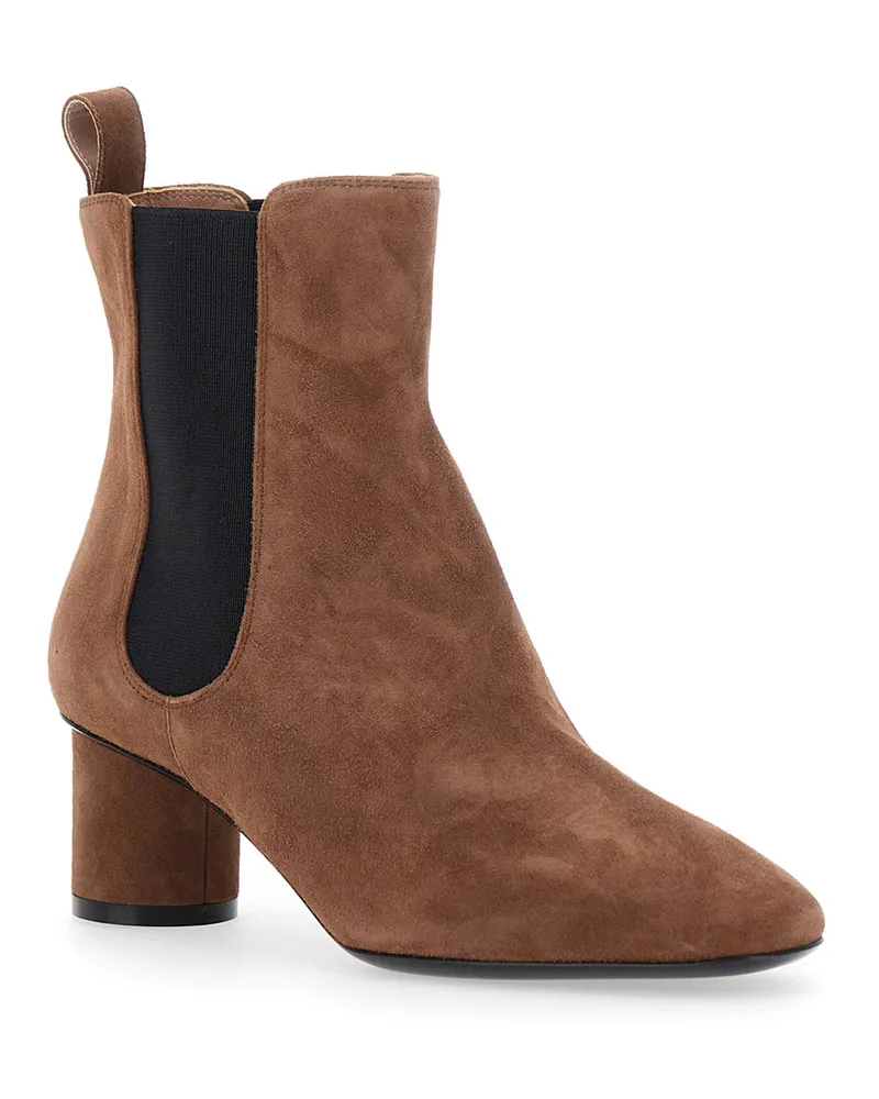 Pollini Women's Brown Suede Ankle Boots With Elastic Side Panel Leather Brown