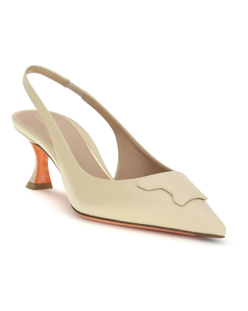 Santoni Women's Taylor Slingback Pumps Light Brown Calf Leather Bos Taurus High Heel Shoes Beige