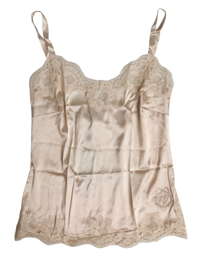 Dolce & Gabbana Women's Beige Lace Silk Satin Tank Lingerie Underwear Cotton Elastane Nylon Clothing Beige
