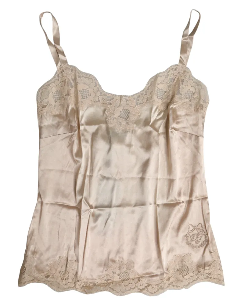 Dolce & Gabbana Women's Beige Lace Silk Satin Tank Lingerie Underwear Cotton Elastane Nylon Clothing Beige
