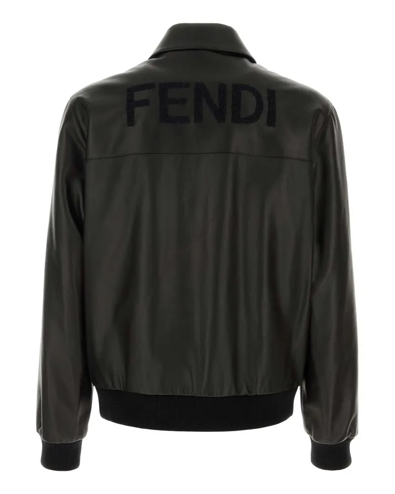 Fendi Men's Black Leather Bomber Jacket Giacche Pelle Black