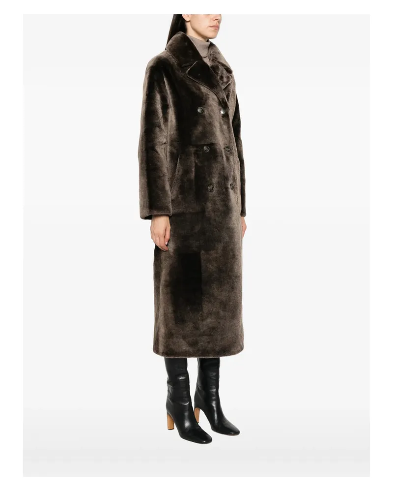 Yves Salomon Shearling Double-Breasted Coat — Brown Brown