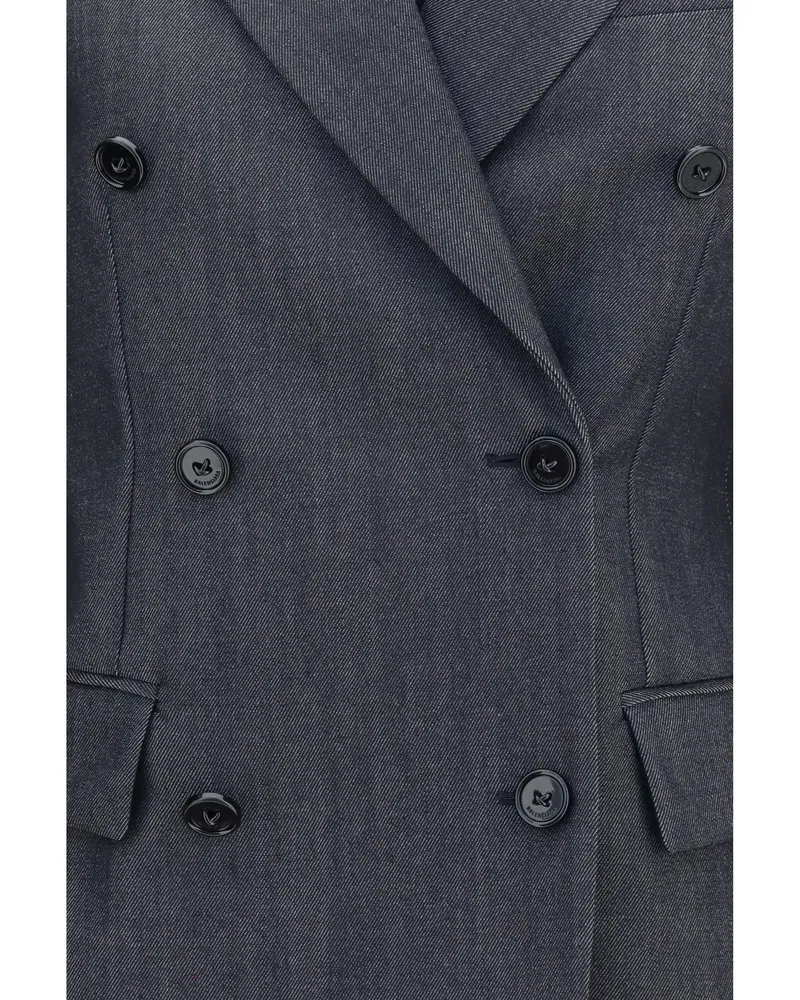 Balenciaga Double-Breasted Merino Wool Blazer — Navy 