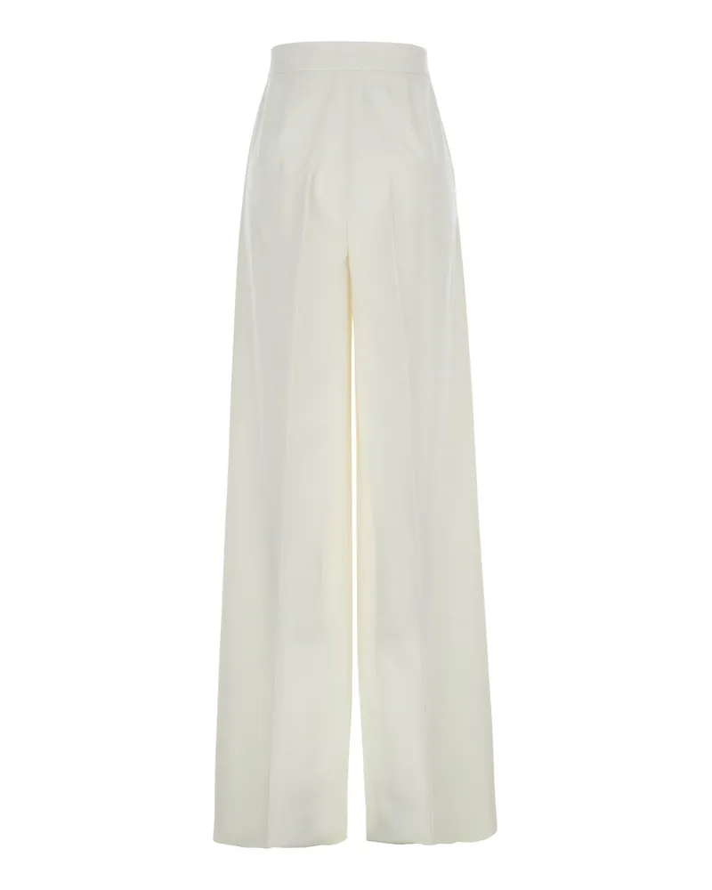 Max Mara Women's White Wide Leg Pants Virgin Wool Trousers White