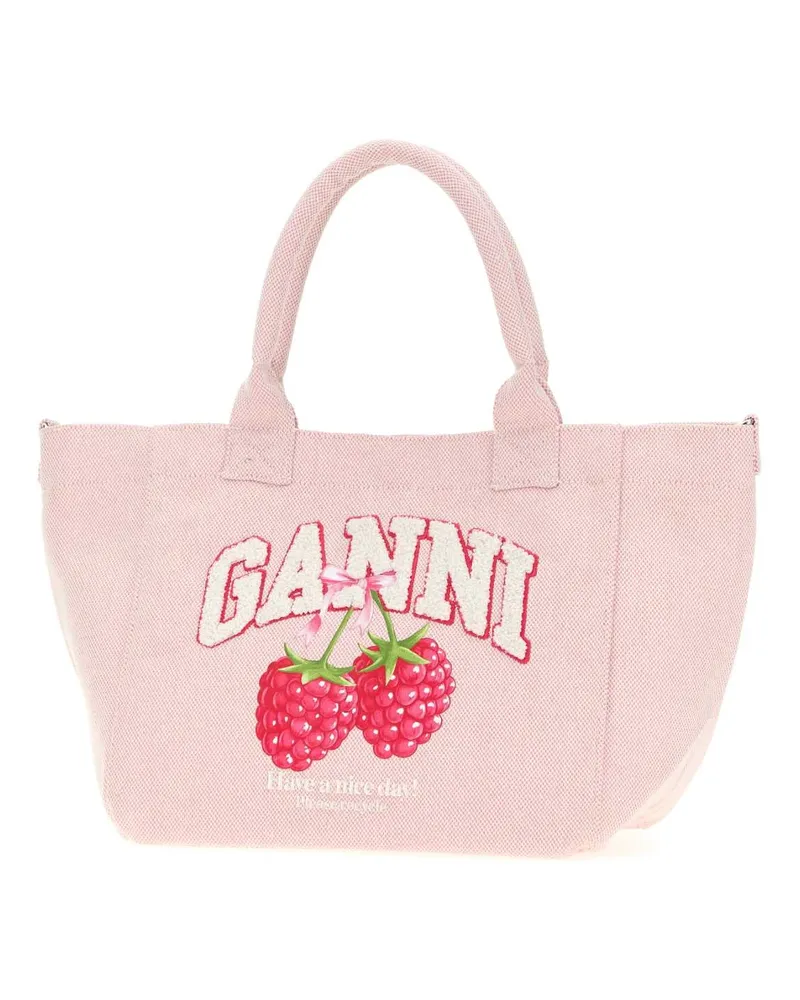 Ganni Women's Pink Canvas Small Trapeze Shopping Bag Egret Borse A Mano Pink