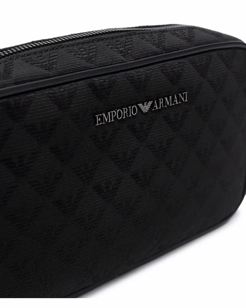 Emporio Armani Logo-Embossed Monogram Quilted Clutch — Black Black