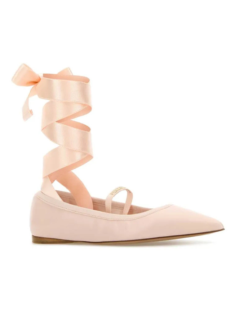 Ferragamo Women's Pastel Pink Leather Carice Ballerinas Ballet Ballerine Flat Shoes Pink