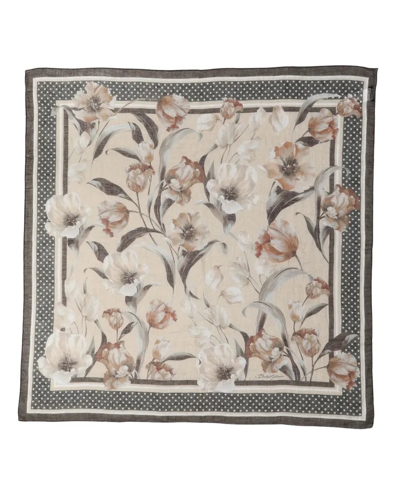 Dolce & Gabbana Floral-Print Gauze Scarf — Beige Beige