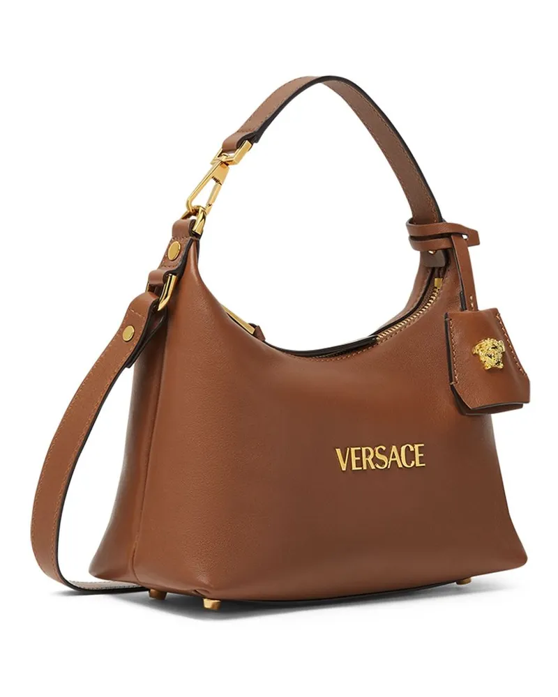 Versace Lambskin Logo Hobo Bag — Brown Brown