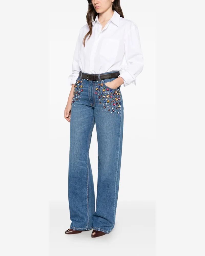 Stella McCartney Crystal-Embellished Denim Jeans — Blue Blue