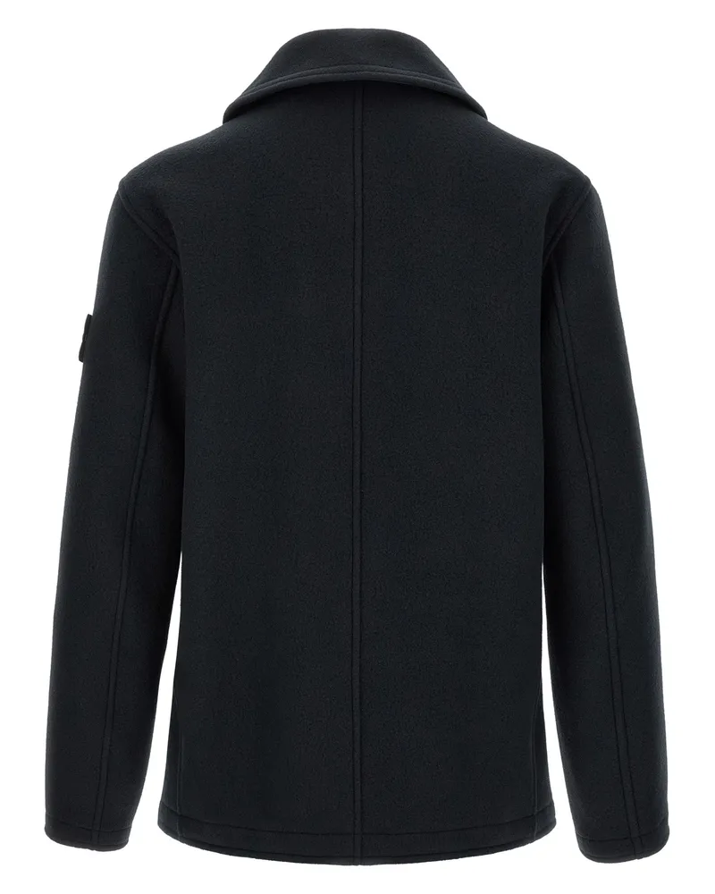 Stone Island Double-Breasted Cotton Coat — Black Black