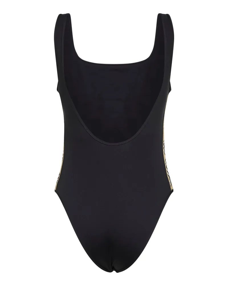 Burberry Women Swimsuit With Check Trim, Black Polyamide Swimwear Sea Clothing Black